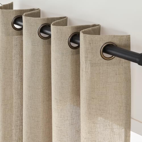 jinchan Linen Curtains 84 Inch Light Filtering Grommet 2 Panels Taupe