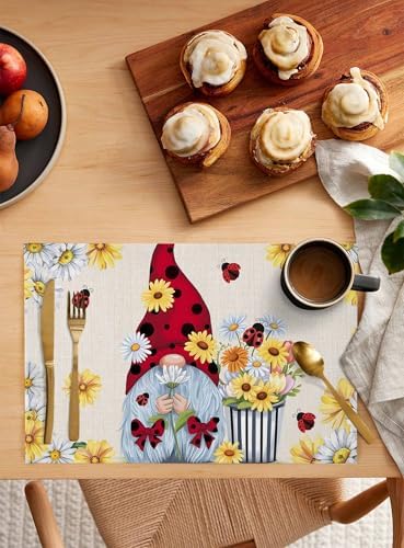 Placemats Set of 8, Beige Gnomes Daisy Woven Placemat, Linen Place