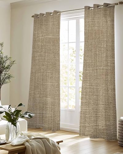Brown Linen Sheer Curtains 96 Inch Long 2 Panels, Farmhouse Pure Color