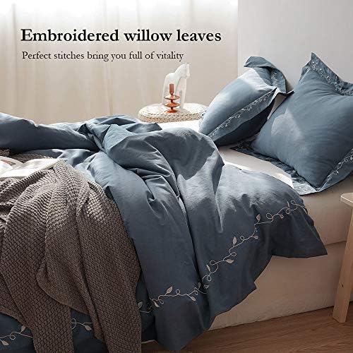 BISELINA French Linen Duvet Cover Set 3pcs Embroidered Willow Leaf 55%