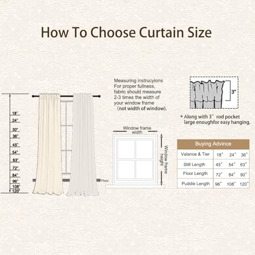 Sutuo Home Beige Boho Vintage Lace Curtains 108 inches Long for Dining