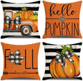 Fall Throw Pillow Covers for Home Strip Pumpkin Pillowcase 18x18 Set