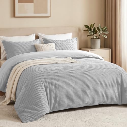 100% Cotton Queen Duvet Cover Set with 2 Pillow Shams, Light Grey