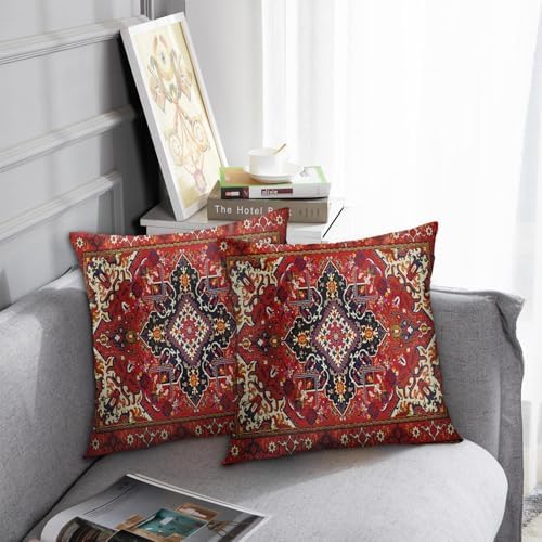 Britimes Throw Pillow Covers Set of 2, 18 x 18 Inch, Tribal Red