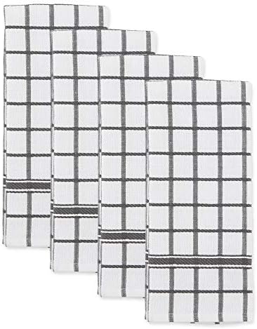 DII Basic Terry Collection Windowpane Dishtowel Set, 16x26, Mineral