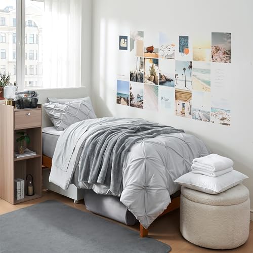 College Freshman Dorm Pack - Twin XL Bedding Bundle - Pin Tuck Glacier