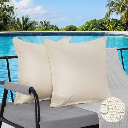 All Smiles Cream Outdoor Waterproof Throw Pillow Covers 18x18 2pcs