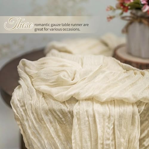12 Pack Ivory Cheesecloth Table Runner 10Ft, Gauze Table Runners 21.5