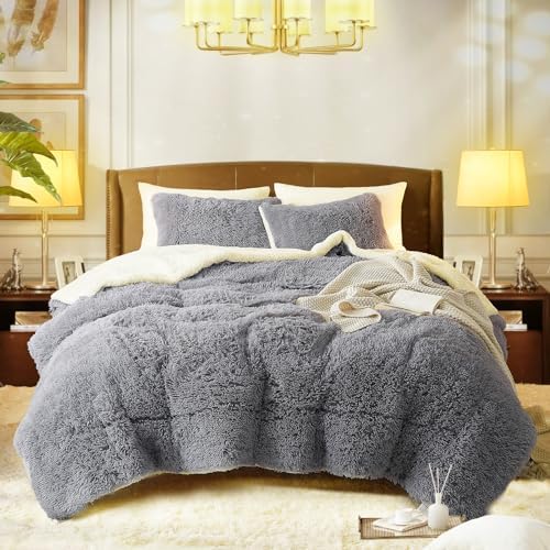 Flysheep Luxury Faux Fur King Size Winter Comforter Set Shaggy Velvet