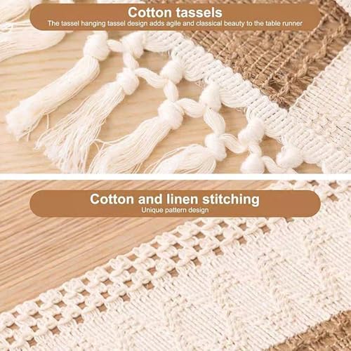 Macrame Style Boho Table Runner, Beige Table Runners 138 Inches Long