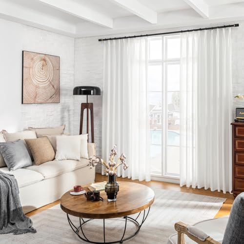 Pinch Pleated Semi Sheer Curtain 96 Inches Long Off White Drape Gauze