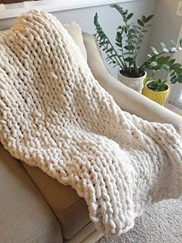 Chunky Knit Throw Blanket Chenille Yarn Soft Cozy Bulky Knitted