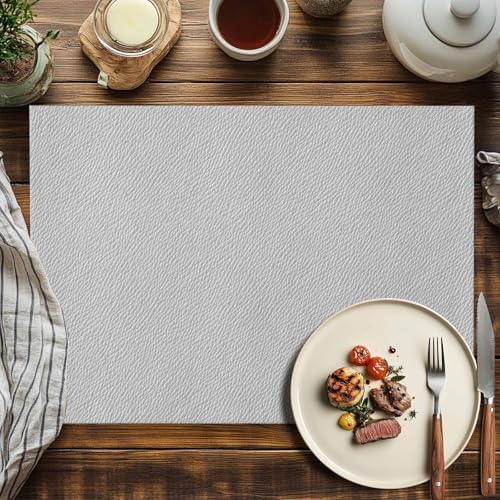 Placemats Set of 8, Grey Cotton Linen Place Mats, Vintage Leather