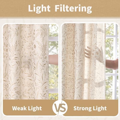 BGment Oatmeal Linen Floral Pattern Curtains 52 x 84 Inch 2 Panels
