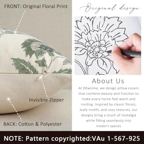 Vintage Throw Pillow Covers 18x18 Set of 2, Cotton Floral Pillow Cover