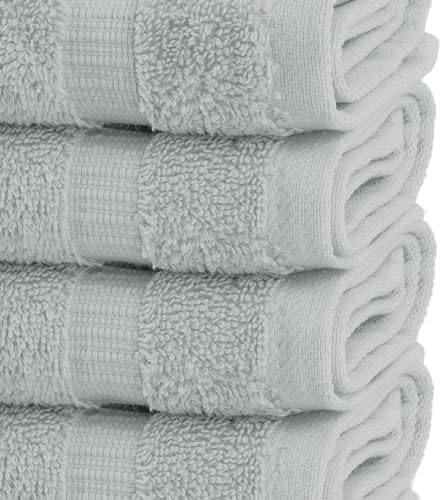 Chakir Turkish Linens 100% Cotton 4-Pack Washcloths 13x13, Silver Gray
