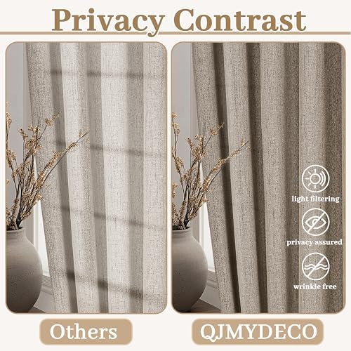 Living Room Pleated Linen Curtains 108 Inches Long 2 Panel Sets