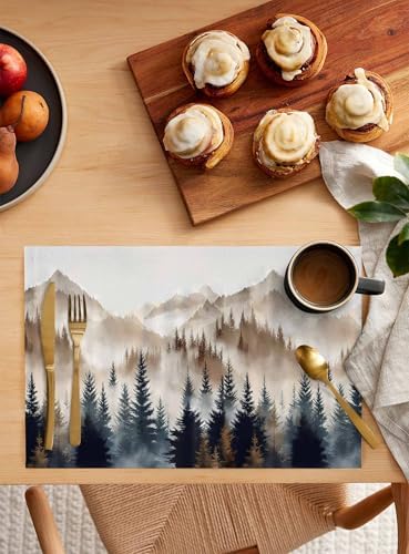 Placemats Set of 8, Tan Trees Forest Woven Placemat, Linen Place Mats