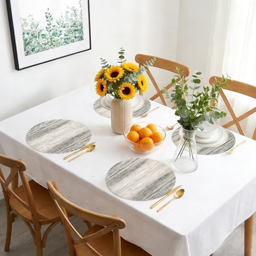 Vintage Wood Planks Faux Leather Placemats Set of 6, 15in, Waterproof