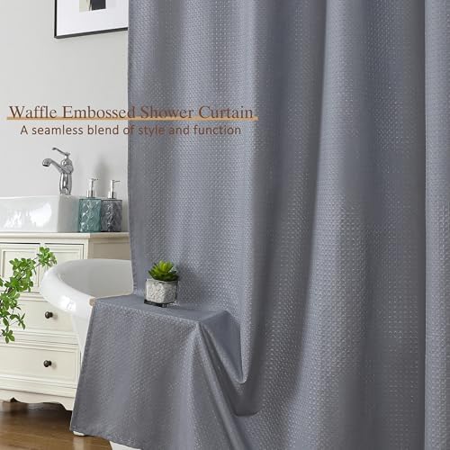 Grey Shower Curtain 72 Inch Length 1 Piece, Waffle Embossed Textured