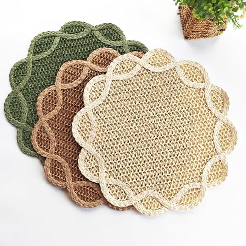 15 Inch Round Jute Placemats Set of 6 Woven Heat Resistant Table Mats