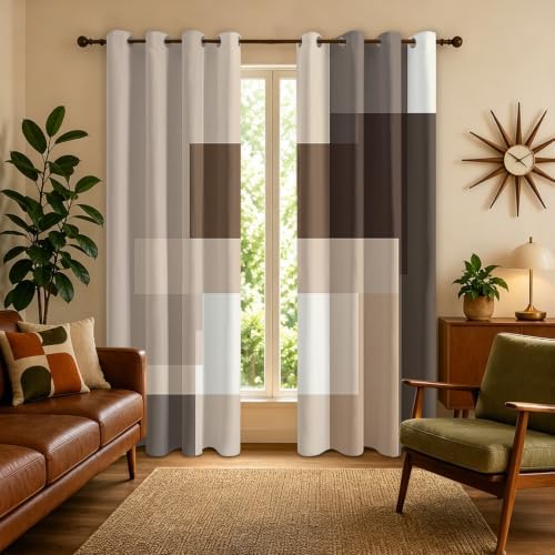 Brown Taupe Blackout Drapes for Bedroom 84 Inch Long