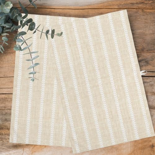 Cream Striped Kitchen Towels Set of 3, Water Absorbent Dish Towel