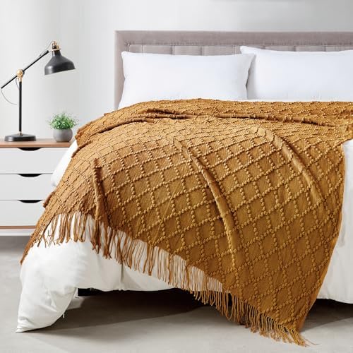 BOURINA Almond Throw Blanket 50 x70 Inch Jacquard Throw Knitted