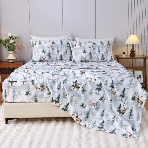King Printed Flannel Sheet Set, 100% Cotton, 16" Deep, 4-Piece