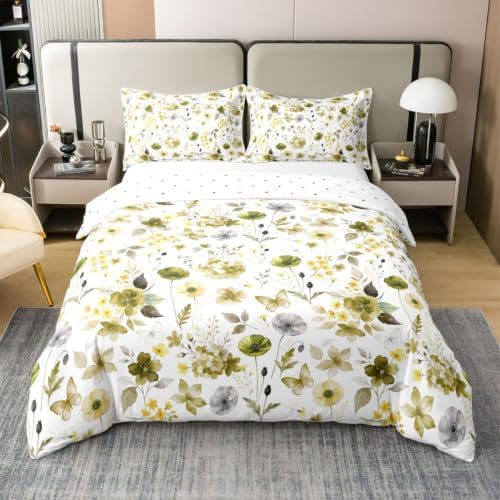 Erosebridal Wildflower Duvet Cover Set Olive Yellow Cream Butterfly