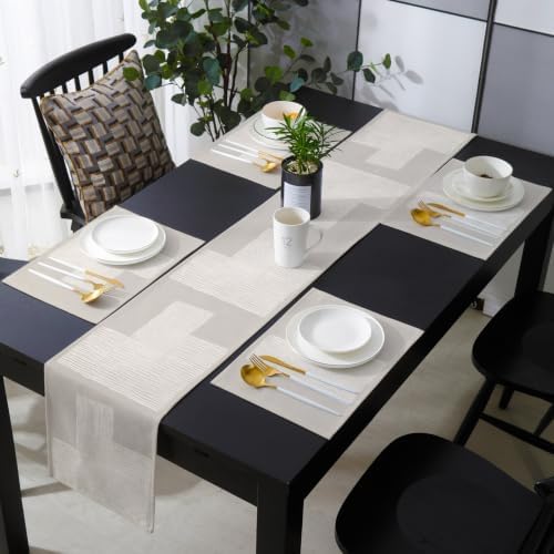 Modern Lines Table Mats Set of 6 with Table Runner 90 Inches Long,Boho