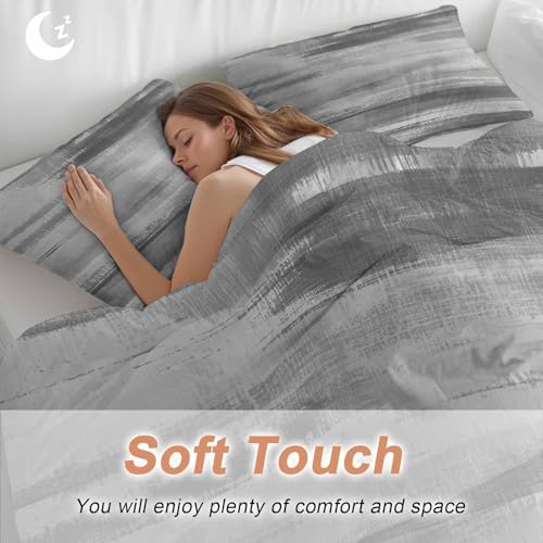 Duvet Cover Set Queen Gray Black Gradient Abstract 3 Piece Bedding Set