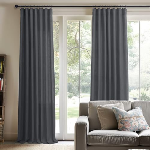 Charcoal Grey Curtains 63 Inch Length for Boys Bedroom 2 Panels Back