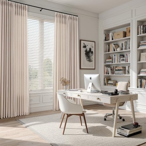 Cream Beige Pinch Pleated Linen Curtains 63 Inches Long 2 Panels for