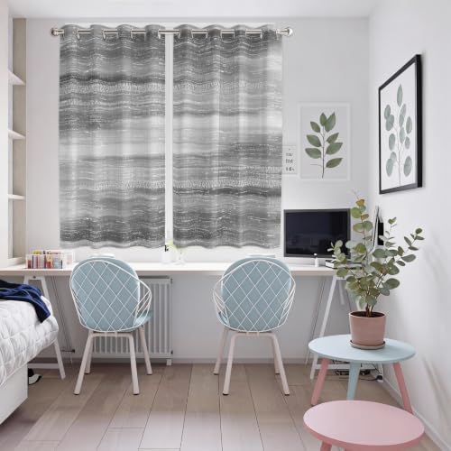 Grey Ombre Window Curtains 63 Inch Length 2 Panels Set, Vintage