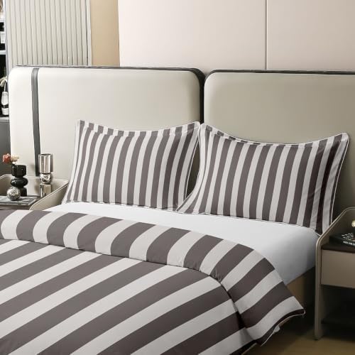 Feelyou Grey Stripes Duvet Cover 100% Cotton King Size