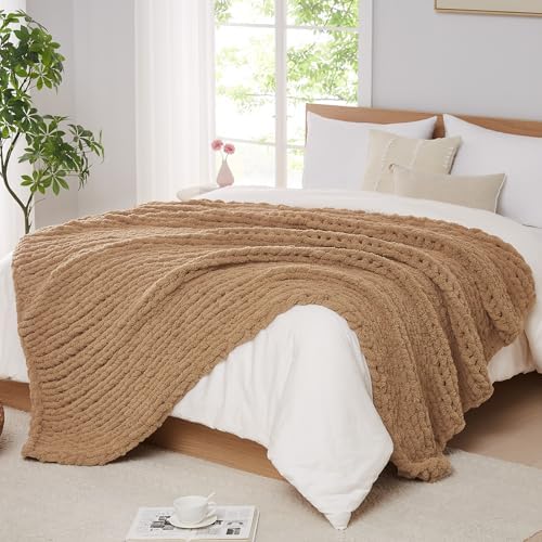 L'AGRATY Chunky Knit Throw Blanket for Couch, 72'' x 84'' Knit Throw