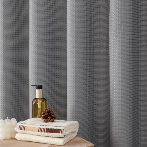 256GSM Grey Waffle Textured Shower Curtain, 72x72 Inch