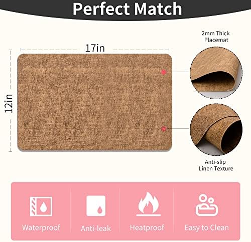 Maxpearl Faux Leather Placemats Set of 8, Easy to Clean, Brown