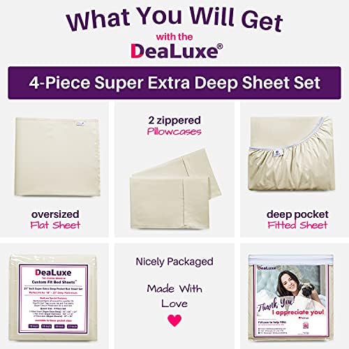 Extra Deep Pocket Cal King Bed-Sheets – 4-Piece Includes: 18”-21” Inch