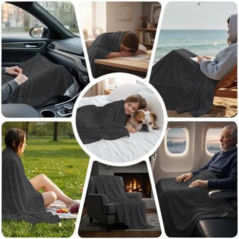 Black Solid Throw Blanket 60”×80” for Couch Sofa Bed, Minimalist Cloth