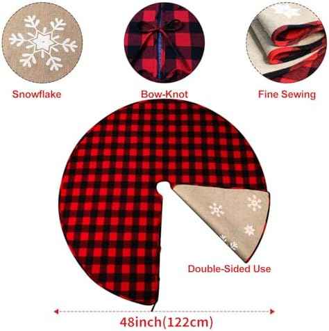 OurWarm 48 Inch Red and Black Buffalo Plaid Tree Skirt