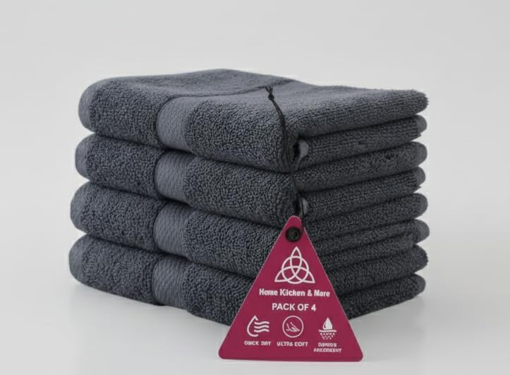 Home Kitchen & More Premium Cotton Hand Towel Set of 4 – Soft, Durable