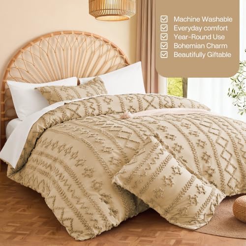 MR&HM Boho Duvet Cover King, Soft Vintage Tufted Bedding, 3-Piece