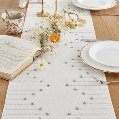 Wracra Boho Table Runner, Grey Woven Table Runners 72 Inches Long