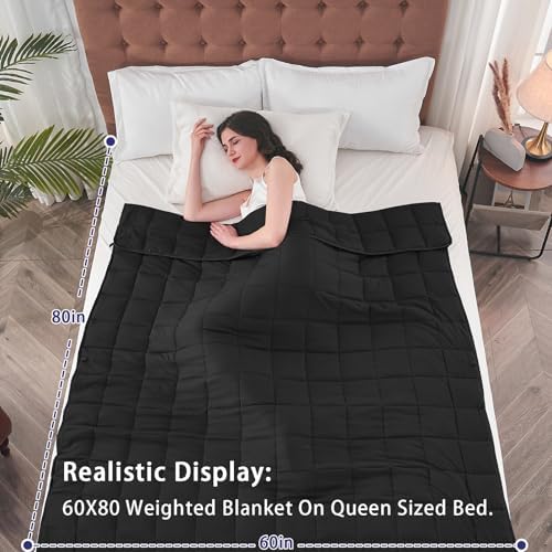 yescool Weighted Blanket for Adults 25lbs Queen Size, 60" x 80", Black