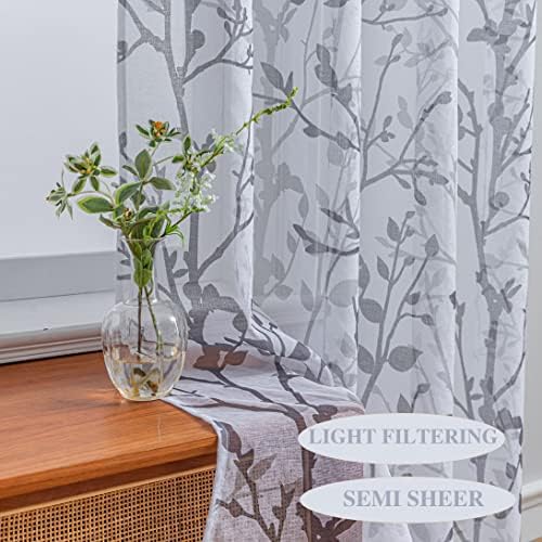 Luvyohmee White Grey Curtains 63 Inch Length 2 Panels, Semi Sheer