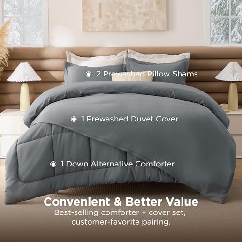 Bedsure Dark Gray King Size Comforter Set 4 Pieces Prewashed Soft