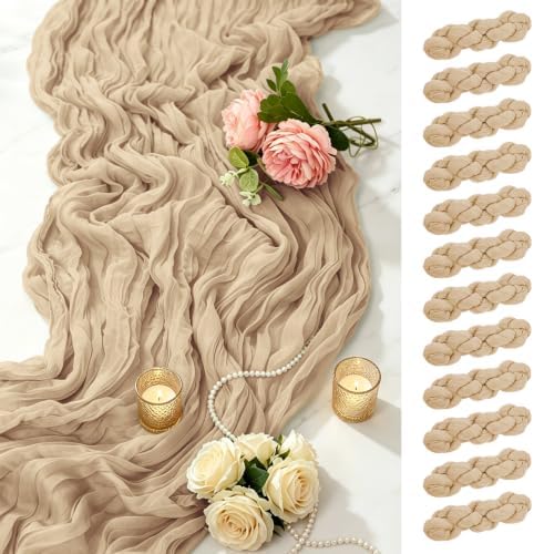 12 Pack Beige Cheesecloth Table Runner, Gauze Table Runners 17 x 108