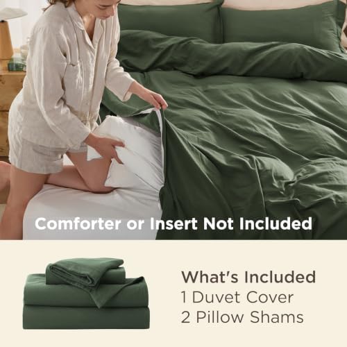 Bedsure Prewashed Cal King Duvet Cover, Cotton-Like Set, Olive Green